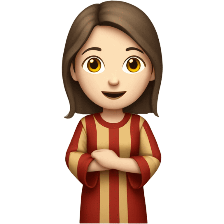 White woman with brown hair 11th century, with vertical red striped tunic emoji