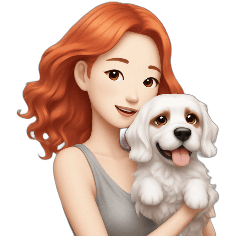 Red-haired K-pop singer with dog ggmaltese emoji