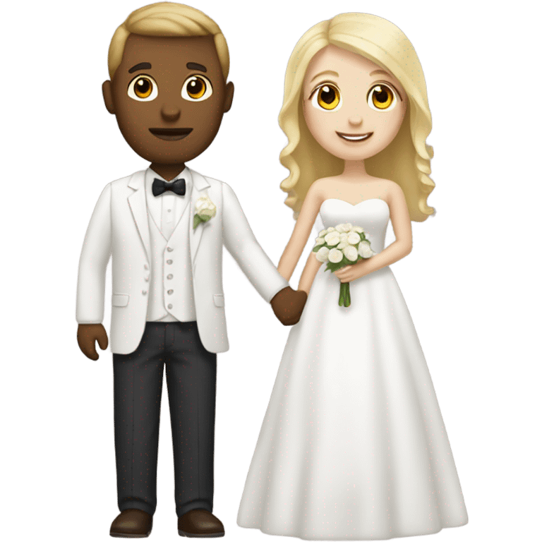 Blonde women and brown haired man with white skin getting married   emoji