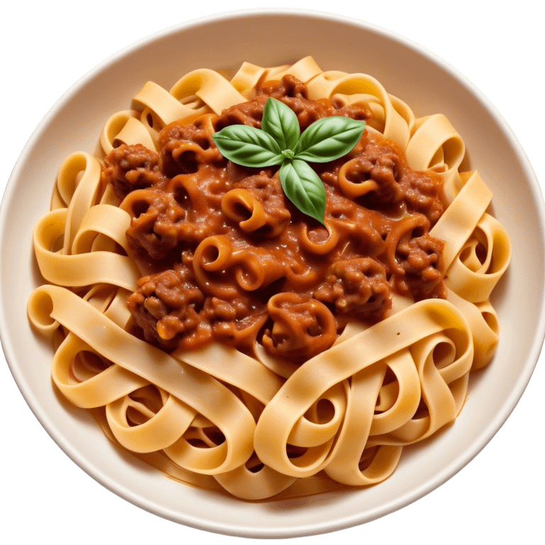 Cinematic Realistic Tagliatelle al Rag√π Dish Emoji, showcasing hand‚Äêcut pasta enveloped in a rich, slow‚Äêcooked meat sauce rendered with detailed textures and hearty, inviting lighting. emoji