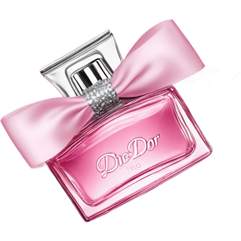 miss dior pink perfume clear bottle metal sparkly bow around the cap emoji