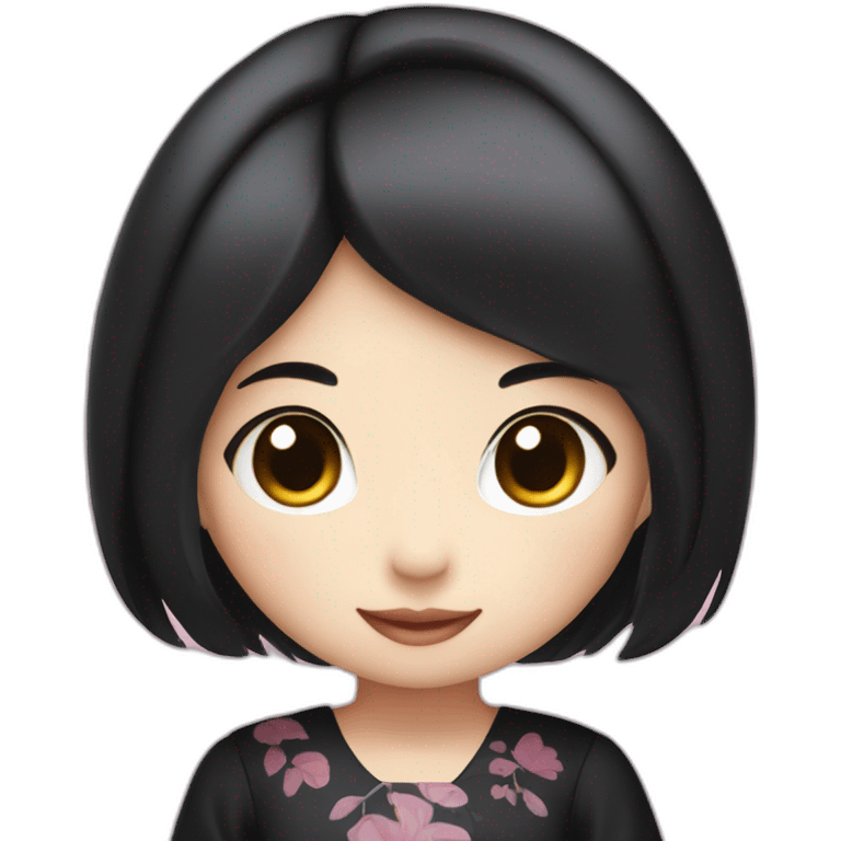 kuromi asian girl with black hair wearing a dress emoji