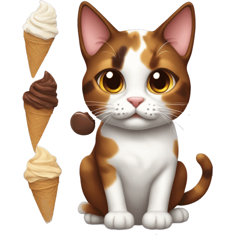 calico cat with chocolate icecream  emoji