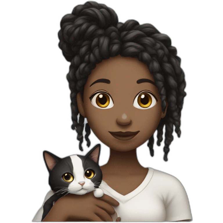 black girl with locs holding black & white cat emoji