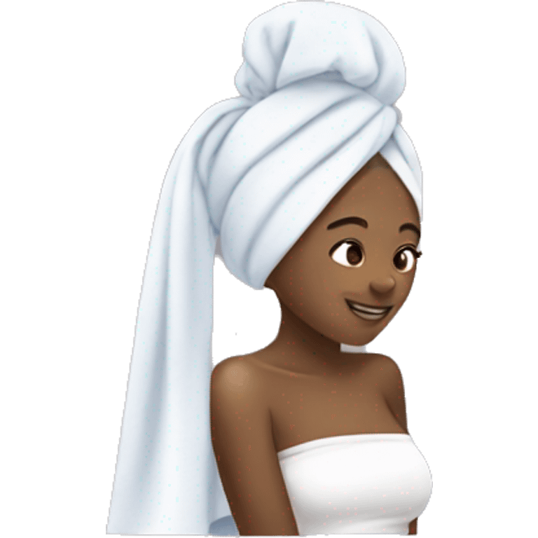 girl doing skincare with towel on her head emoji