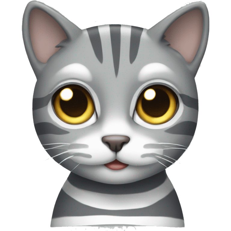 grey cat with white stripes and grey eyes emoji