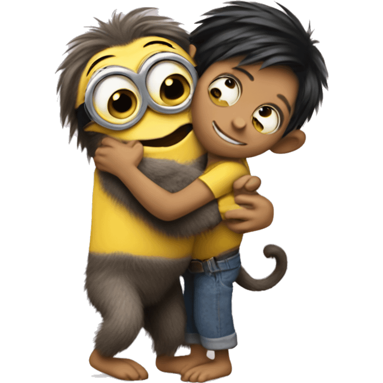 minion hugging a gay little monkey emoji