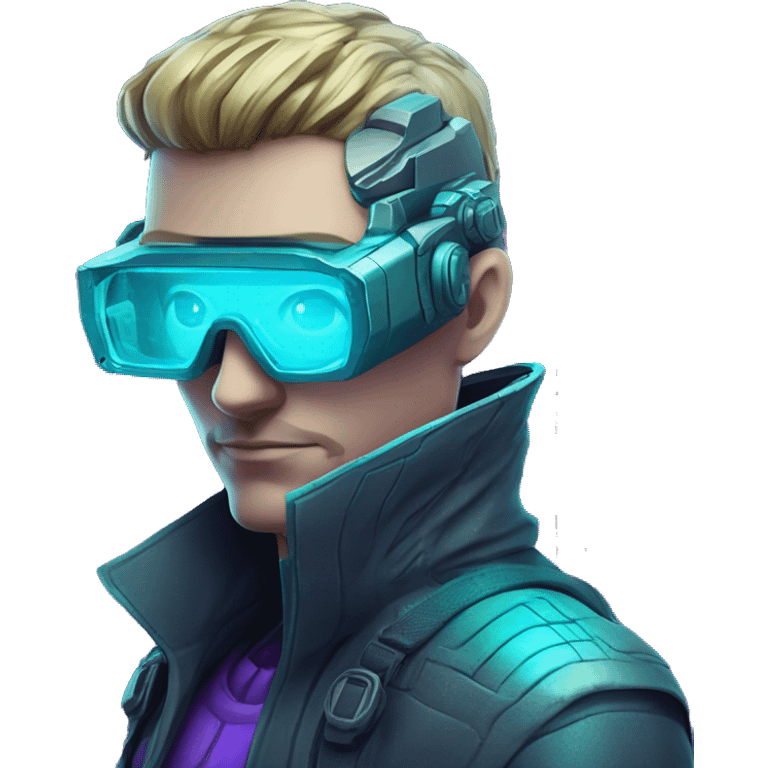 Secret human agent with  cyberpunk elements with a spyglass scanning looking reviewing multicolor lines of code, cyan and purple colors, only upper body portrait emoji