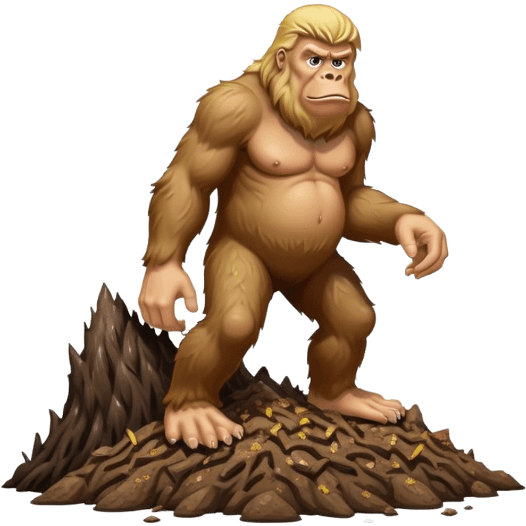 Bigfoot stomping on Big, ugly scowling  💩 looking like Donald Trump emoji