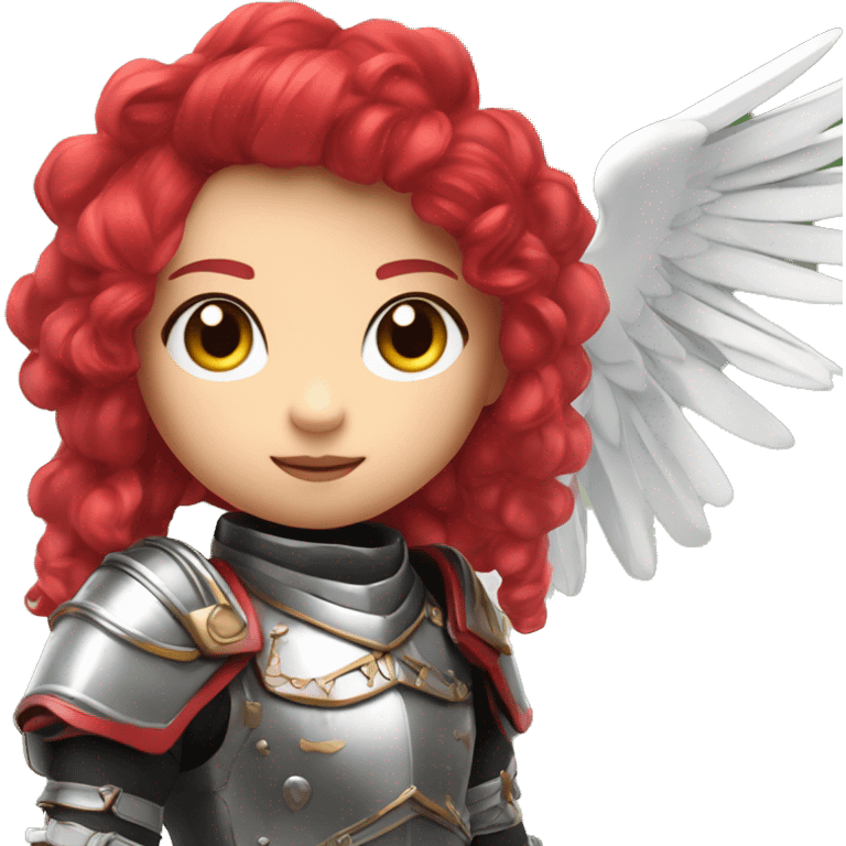 Make a anime 3D Poland doll girl with half white and red hair and wears a metal hussar armor and she have a polish symbol in her hair and she have white wings and she's cute and she's outside in a Park in real life  emoji