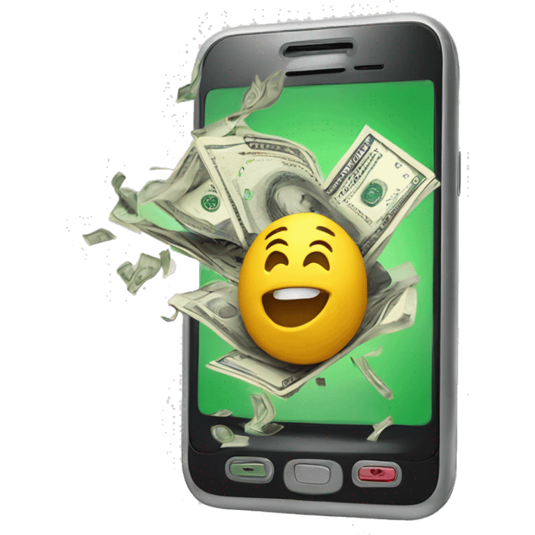 phone with money bursting out of the screen emoji