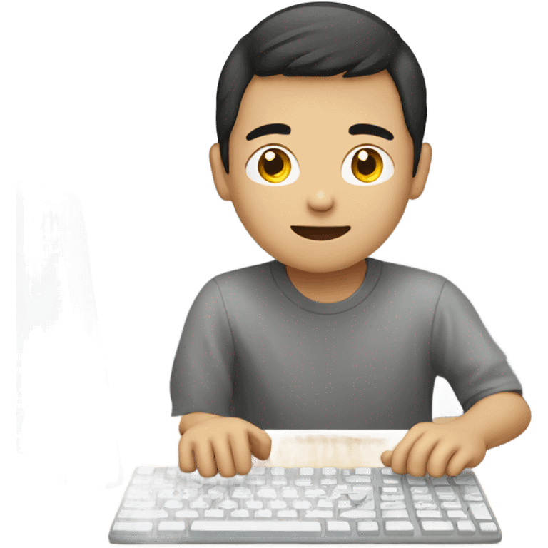 Young asian guy with computer emoji