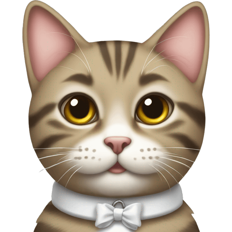 cute tabby cat with small white bow as a collar emoji