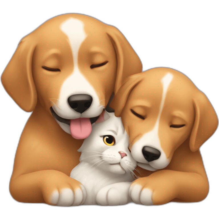 Un chat et un chien qui font un calin emoji