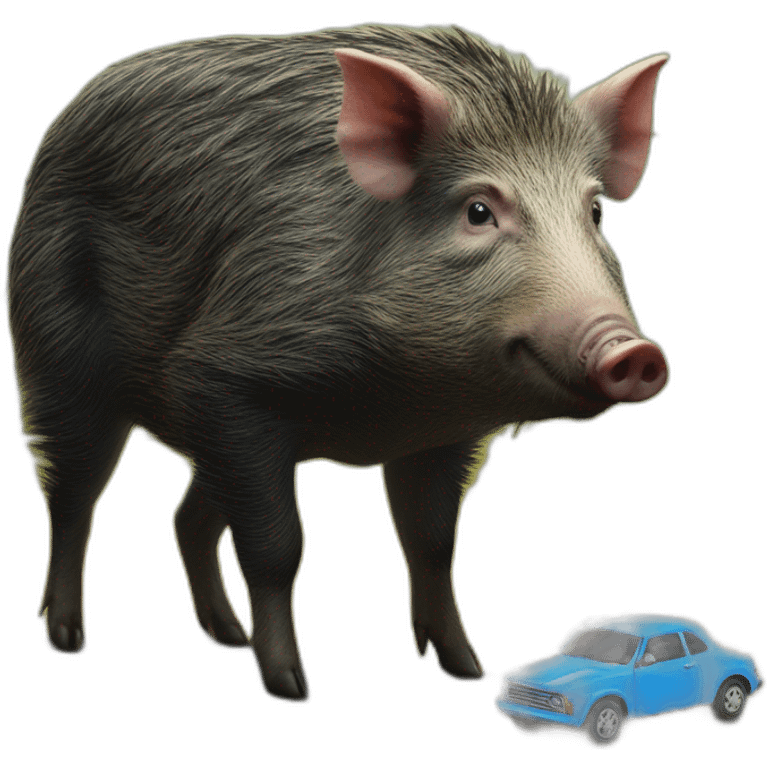 Photo-real-wild boar hitted by blue car emoji