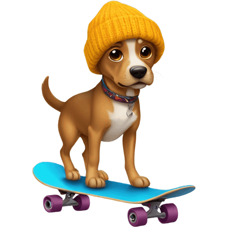 Dog wearing beanie while on a skateboard emoji