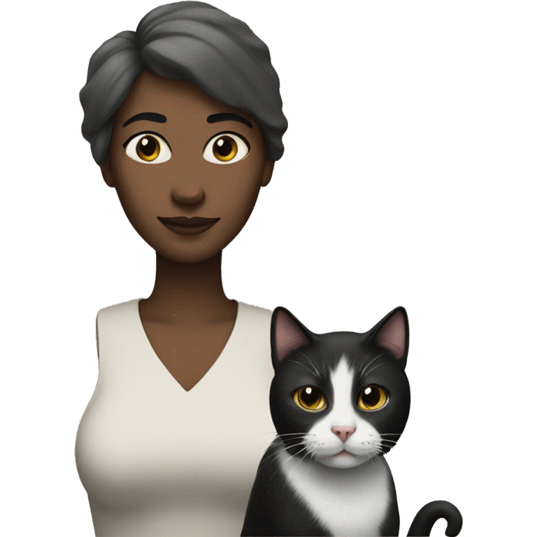 Woman and black and white cat emoji