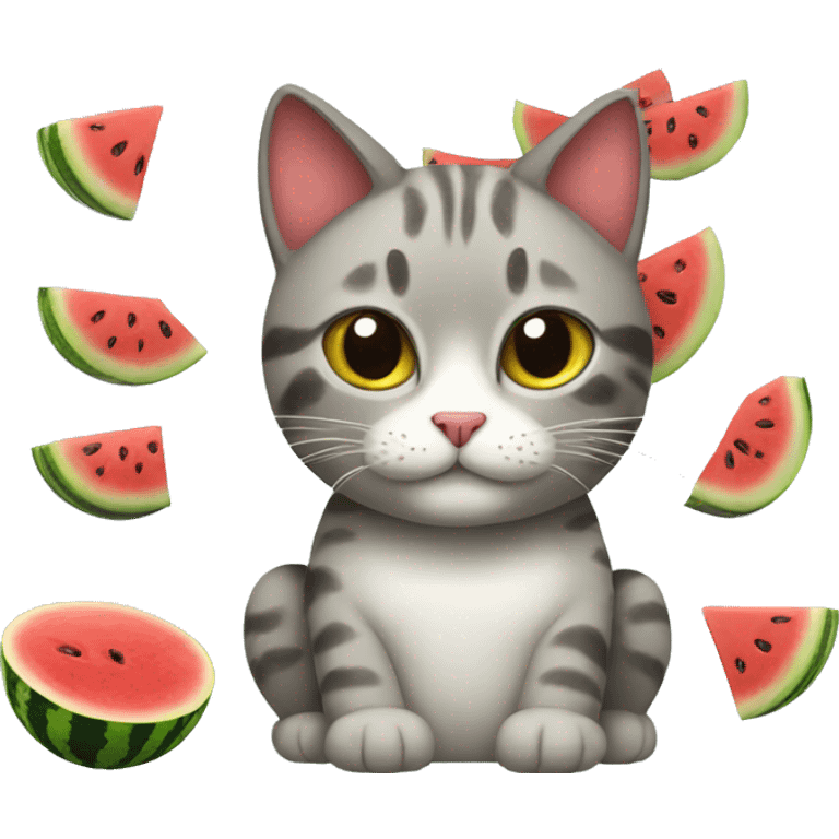 Cat with a watermelon on its head emoji