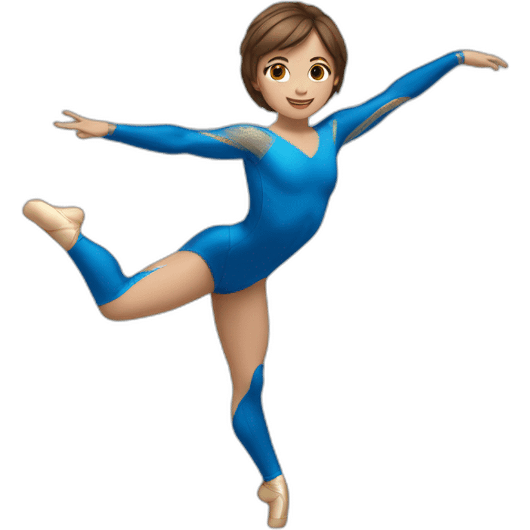 a gymnast with brown hair and brown eyes in a blue leotard doing a split emoji