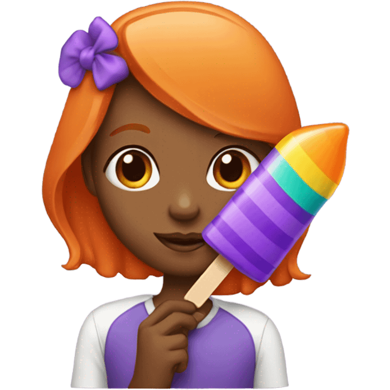 A girl with orange hair holding a purple popsicle  emoji