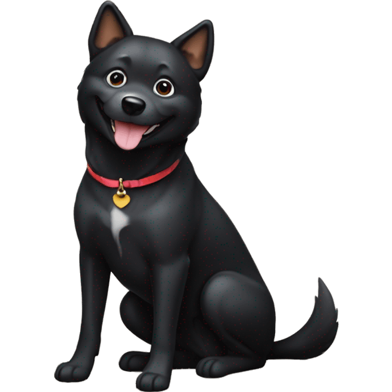 A black dog of the Shiba Inu breed sits and smiles emoji