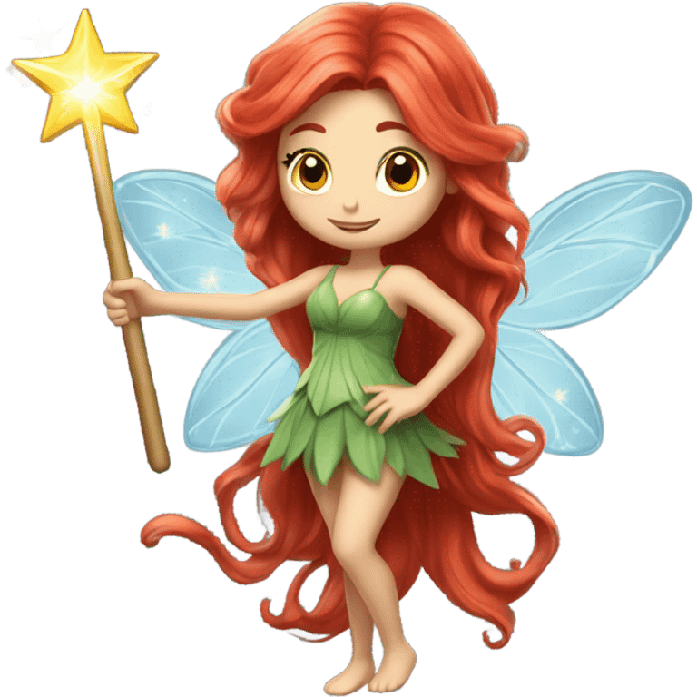 Beautiful fairy with long red hair and a wand emoji