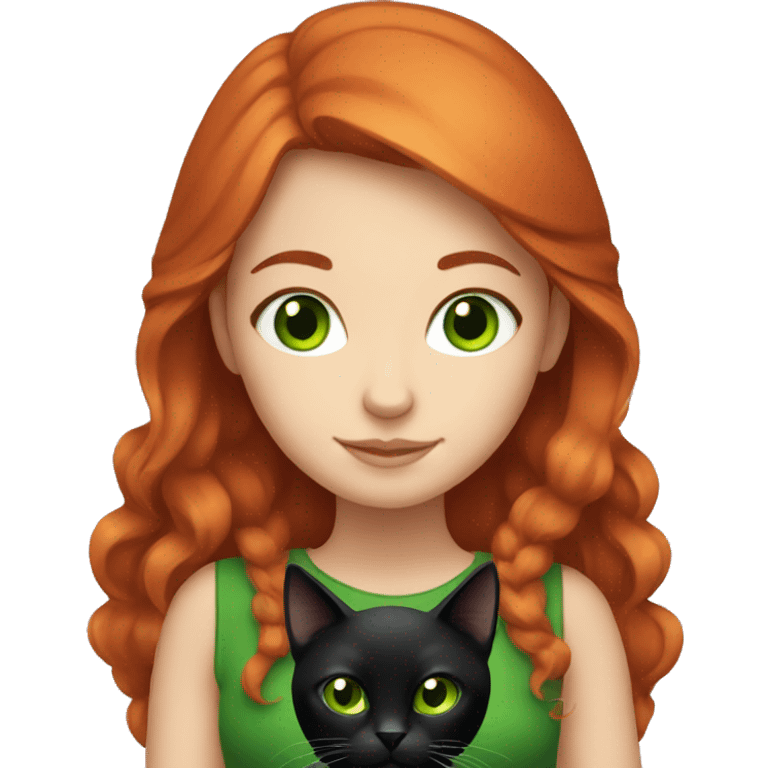 Red head girl with green eyes holding black cat  emoji