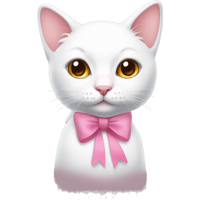 Cute white cat with small ears and pink bow on head emoji