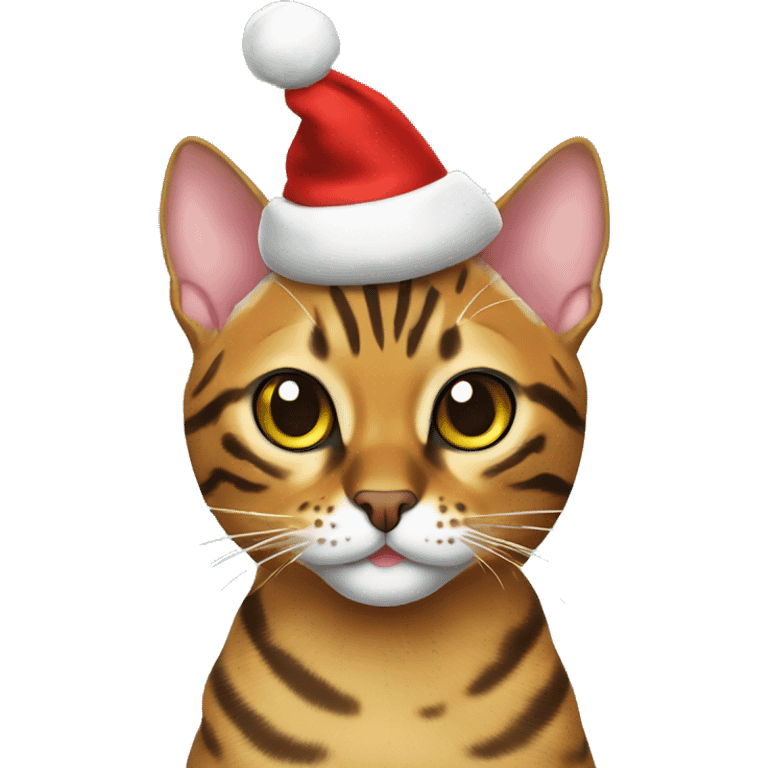 Bengal cat with cristmas hat emoji