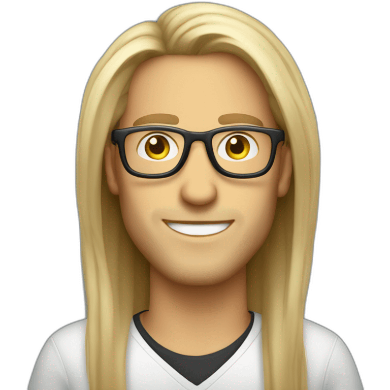 Cool white guy with rimless glasses and long hair successful management consultant emoji