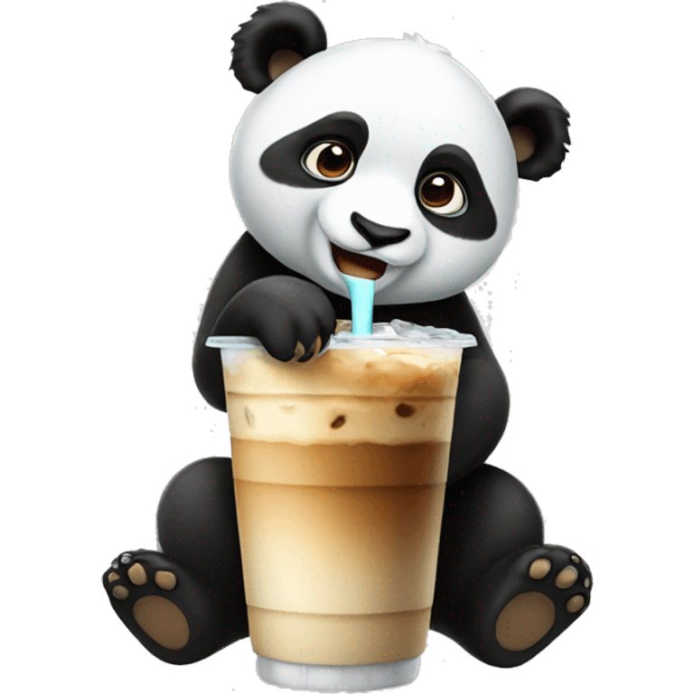 A panda drinking iced coffee emoji