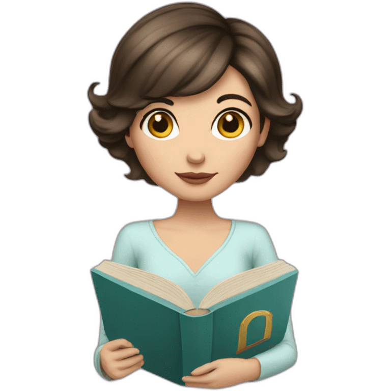 Short hair Brunette princess with book emoji