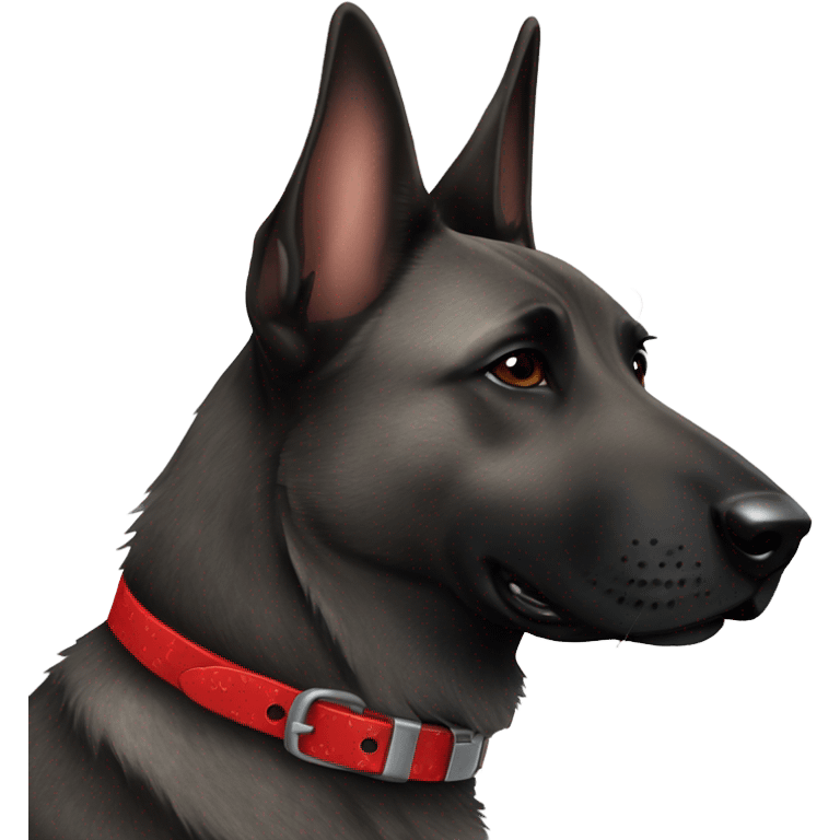 dutch shepherd dog with a brindle coat wearing a red collar emoji