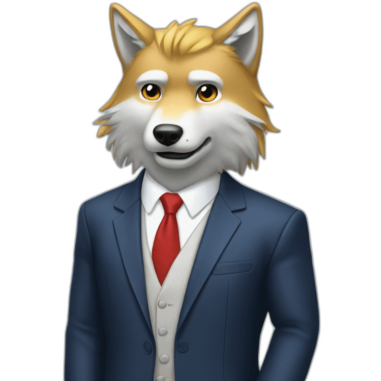 Donald Trump as wolf in suit and hair emoji