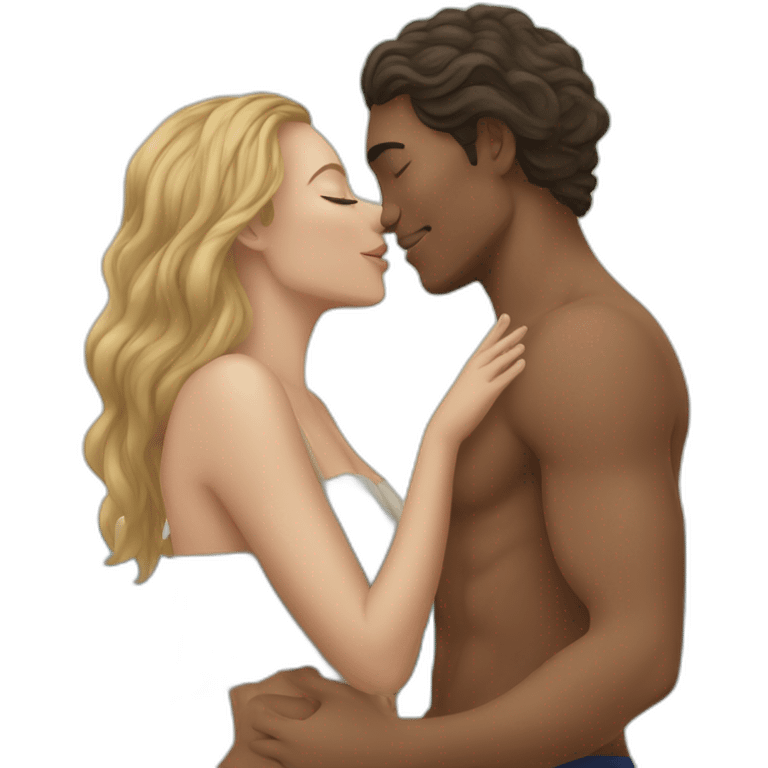 at the beach young metis Man and white woman kiss love emoji