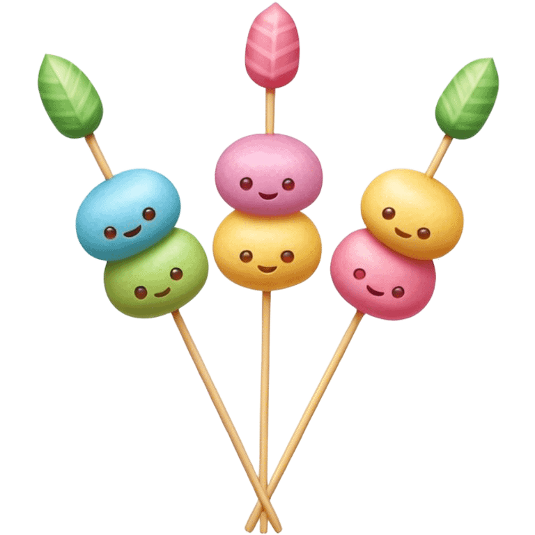 Dango Cinematic Realistic Dango Dessert Emoji, depicted as a skewer holding three colorful rice dumpling balls in different hues, rendered with delicate textures and soft, inviting lighting. emoji