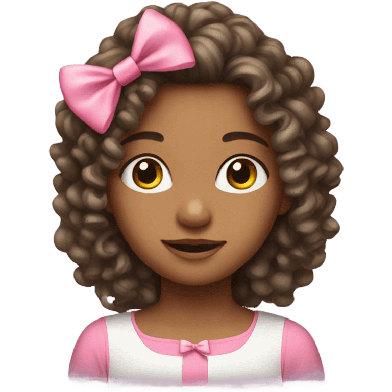 Long curly hairs girl with pink bow emoji