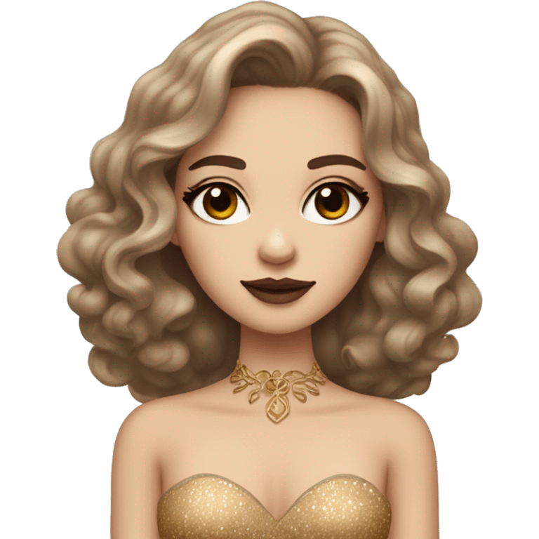 Create the zodiac sign leo as a pale brunette girl with elaborate makeup and dress that matches the zodiac sign  emoji