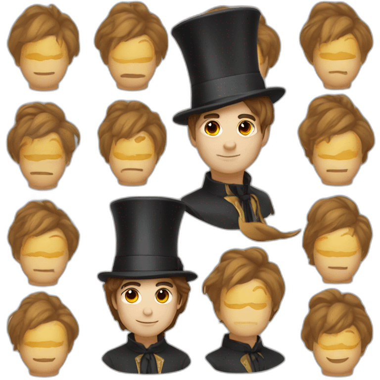 magician with side bangs, brown hair with magician hat emoji