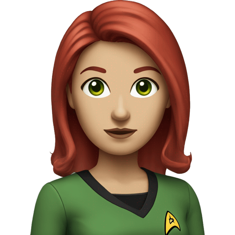 Star Trek woman red hair green eye burgundy shirt emoji