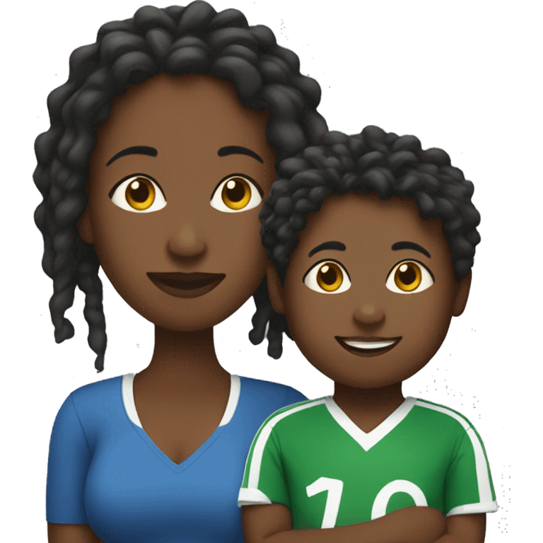 black mom with locs and toddler boy in football shirts emoji