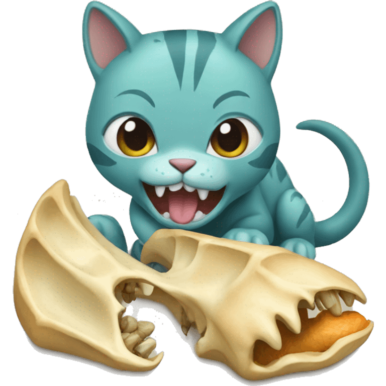 Cat eating dinosaur bones emoji