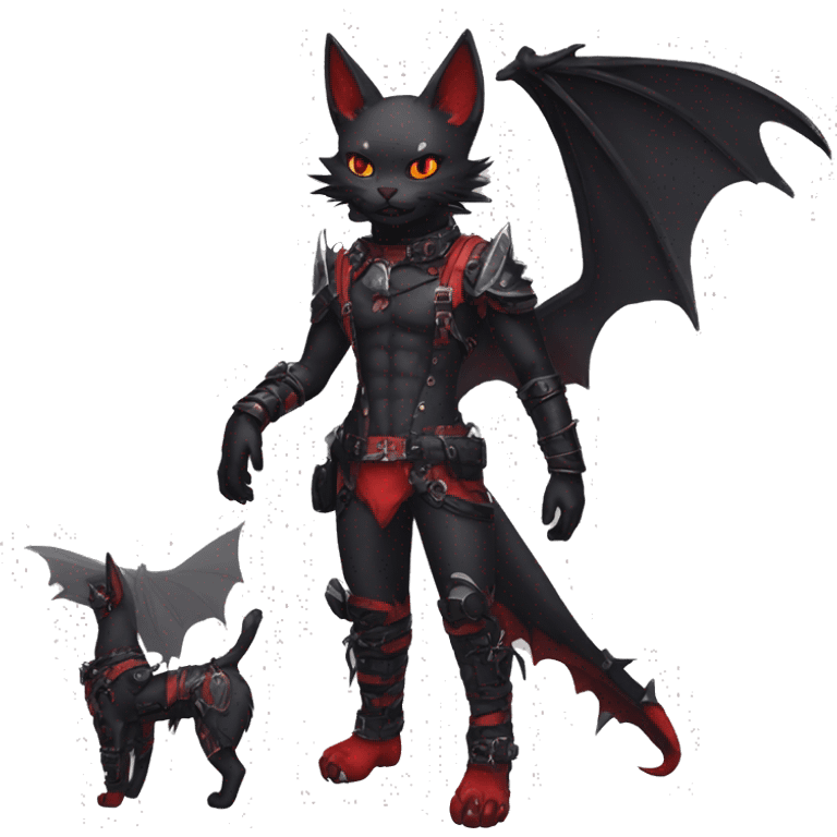 cool edgy cartoon black punk red ethereal fantasy nargacuga-bat-cat-Fakemon collar harness full body emoji