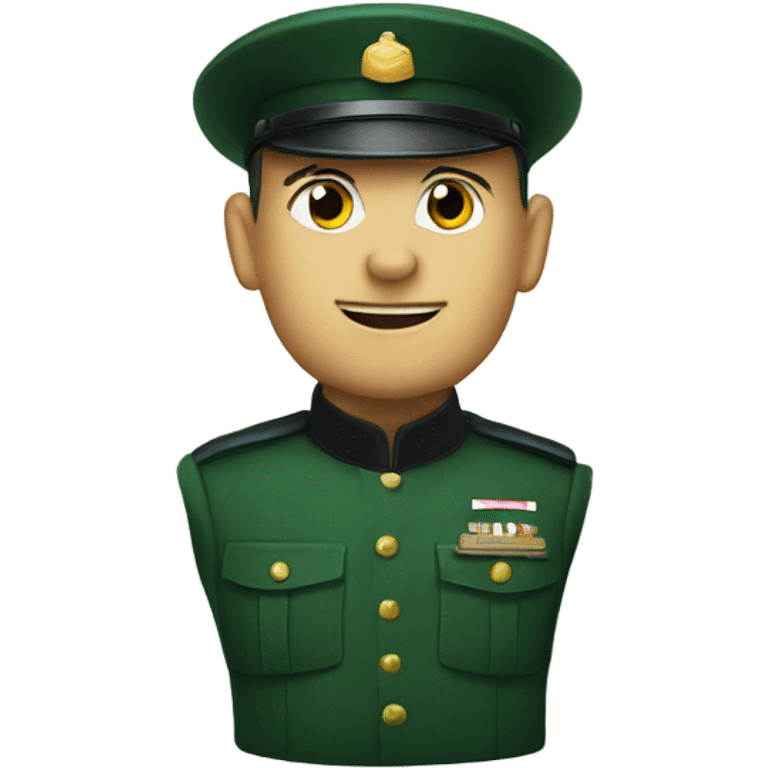 White men in uniform and with a Green cylinder hat emoji