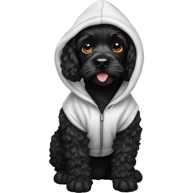 Black cockerpoo wearing hoodie emoji