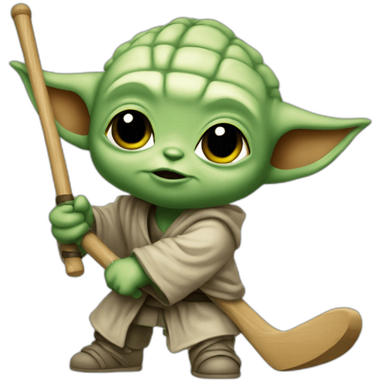 Bébé Yoda avec un baton de hockey emoji