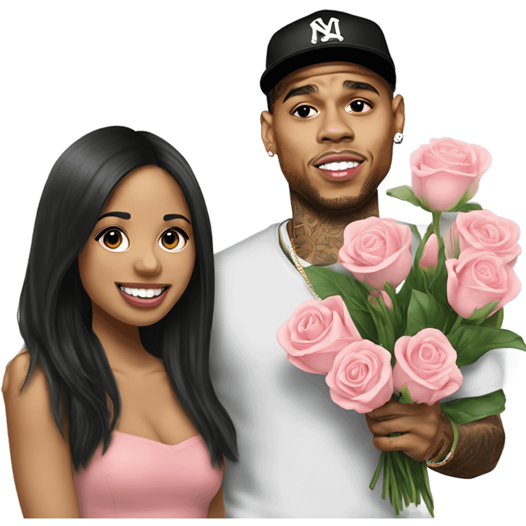 Hyper Realistic Chris Brown giving flowers to Karruche Tran emoji