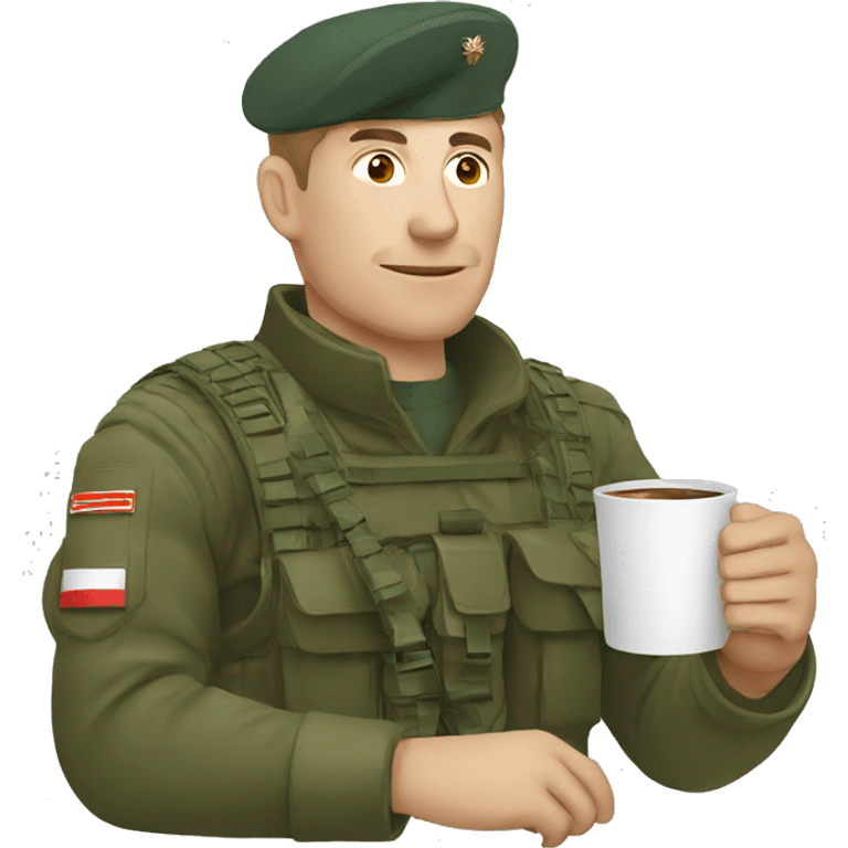 A Russian soldier drinks coffee emoji