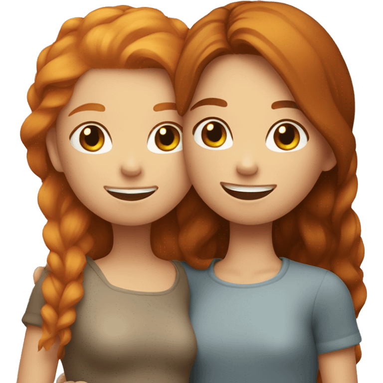 ginger girl and brunette girl hugging  emoji