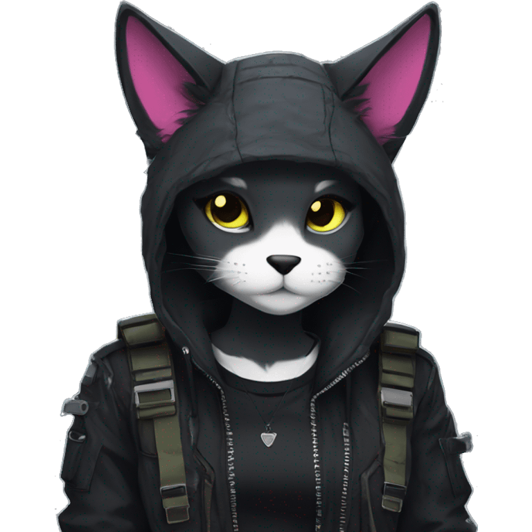 Edgy Shy Anthro cool pretty dark cat-fursona punk techwear emoji